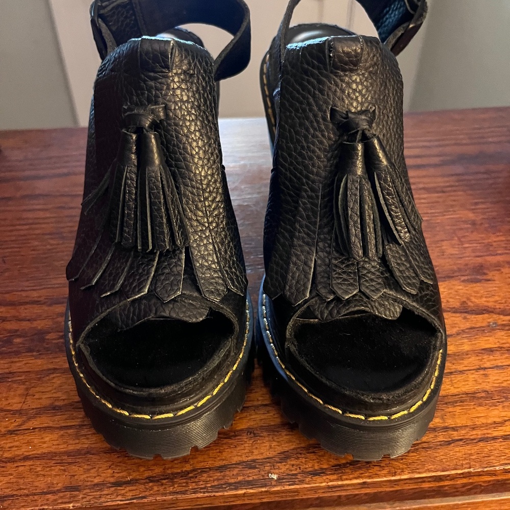 Doc Martens Seraphina Platform Wedge Tassel Slingback Peep Toe Sandals